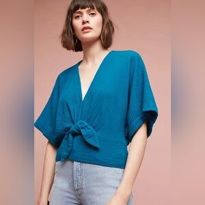 Anthropologie Floreat Raeka Dolman Sleeve Kimono Top in Teal Blue, Size Small